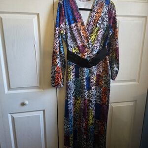 Colorblock Snake-Print Wrap Maxi Dress - Multicolor